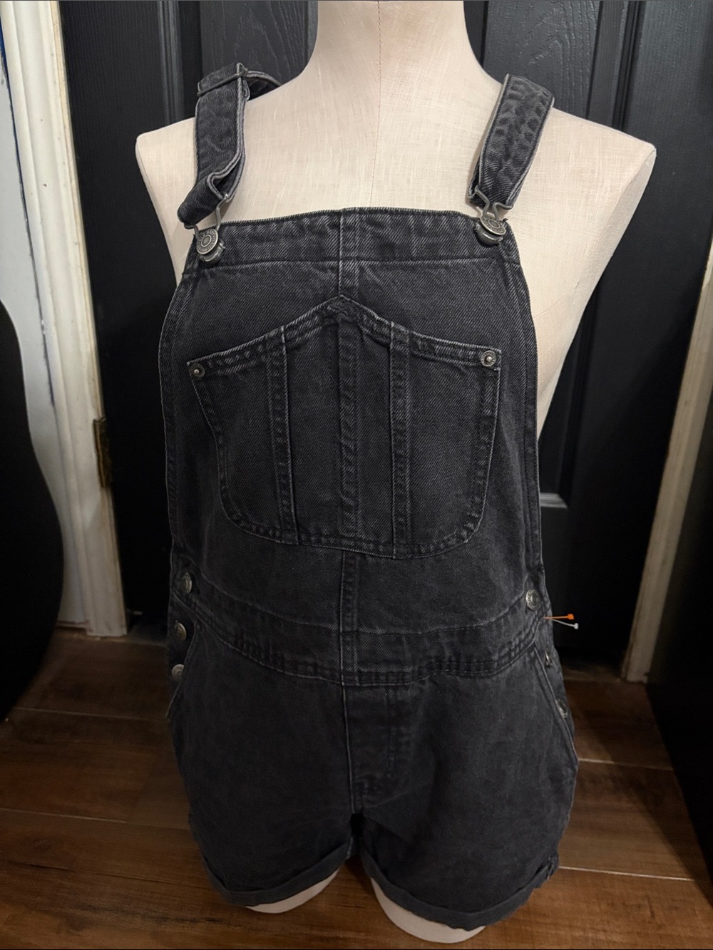 Old Navy Washed Black Denim Short Overalls